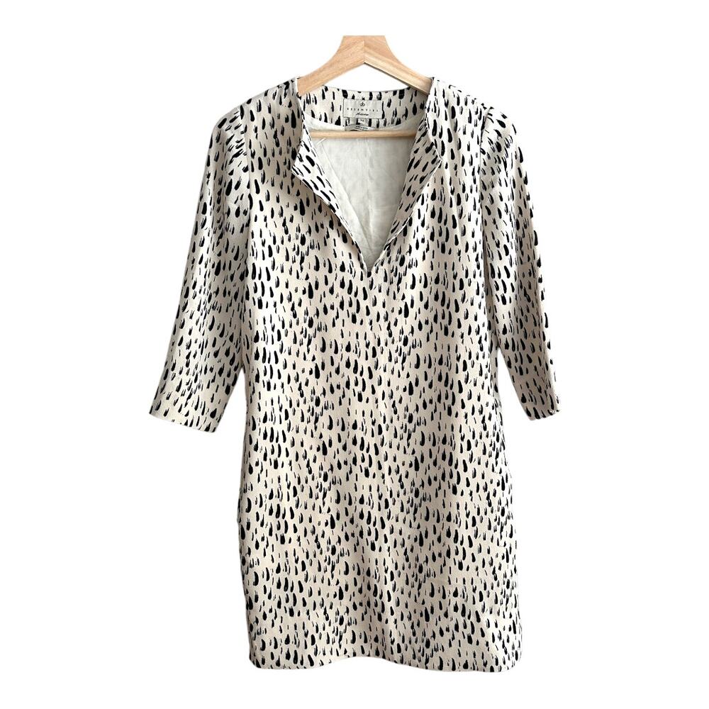 Essentiel Antwerp Shift Split Neck Dress 34 4 S Small Cream Black Animal Print
